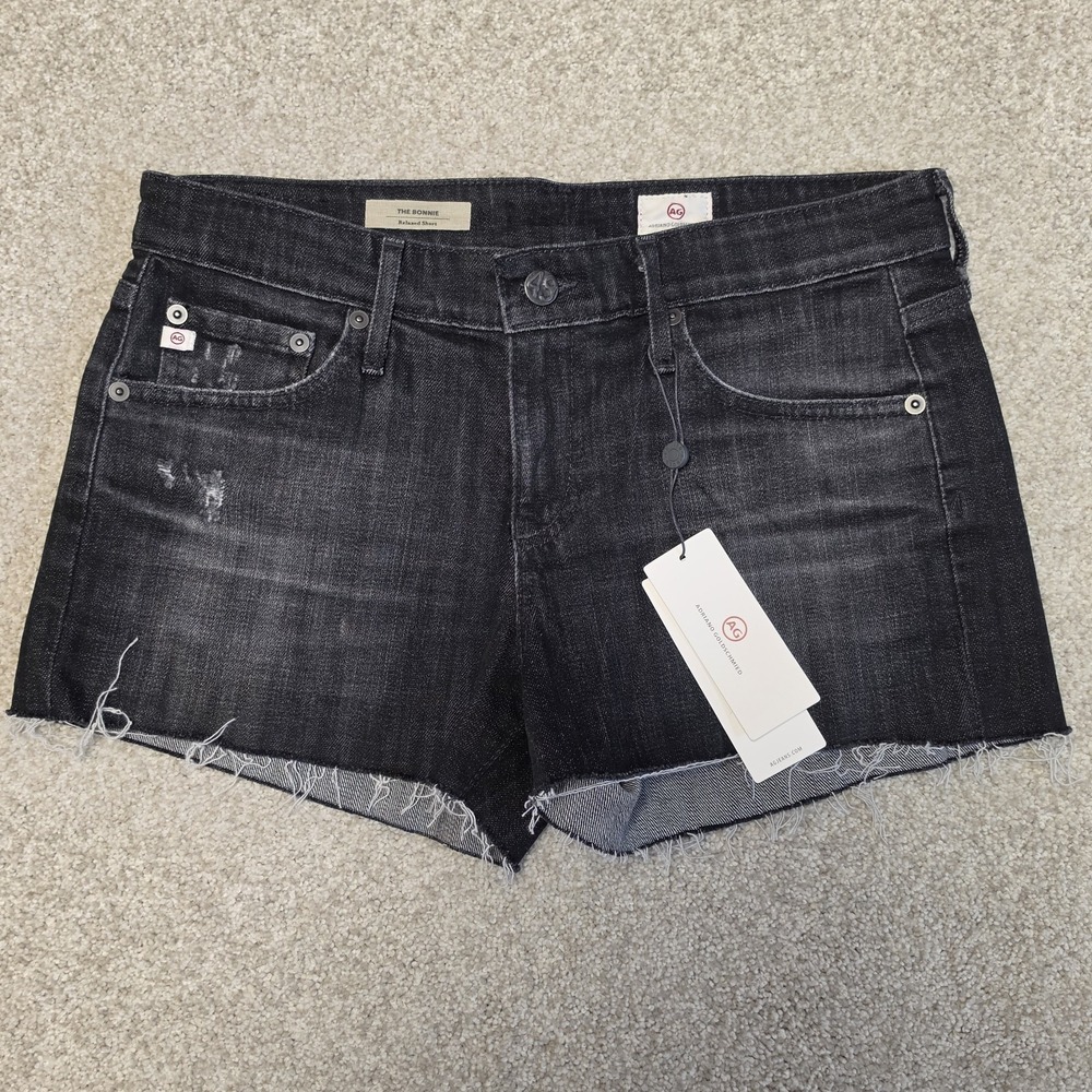 AG Adriano Goldschmied Women's Bonnie Relaxed Black Denim Jean Shorts Sz 27 NWT
